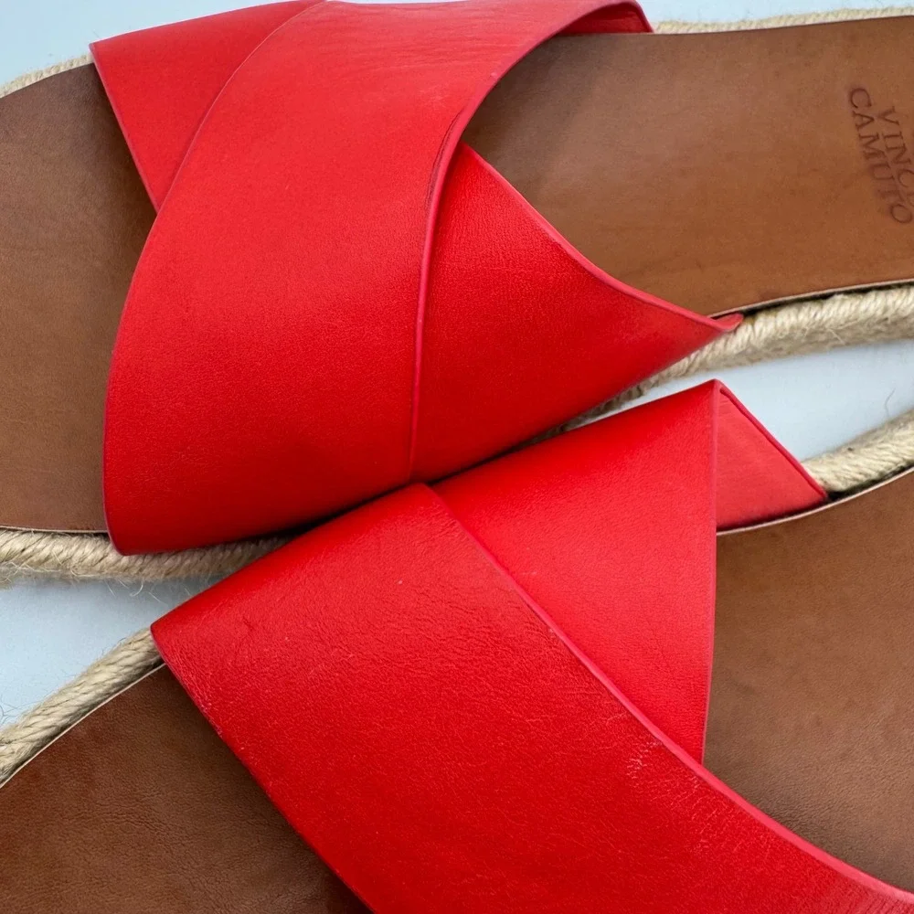 Vince Camuto Carran Red Leather Criss Cross Espadrille Slide Sandals Womens 9M
